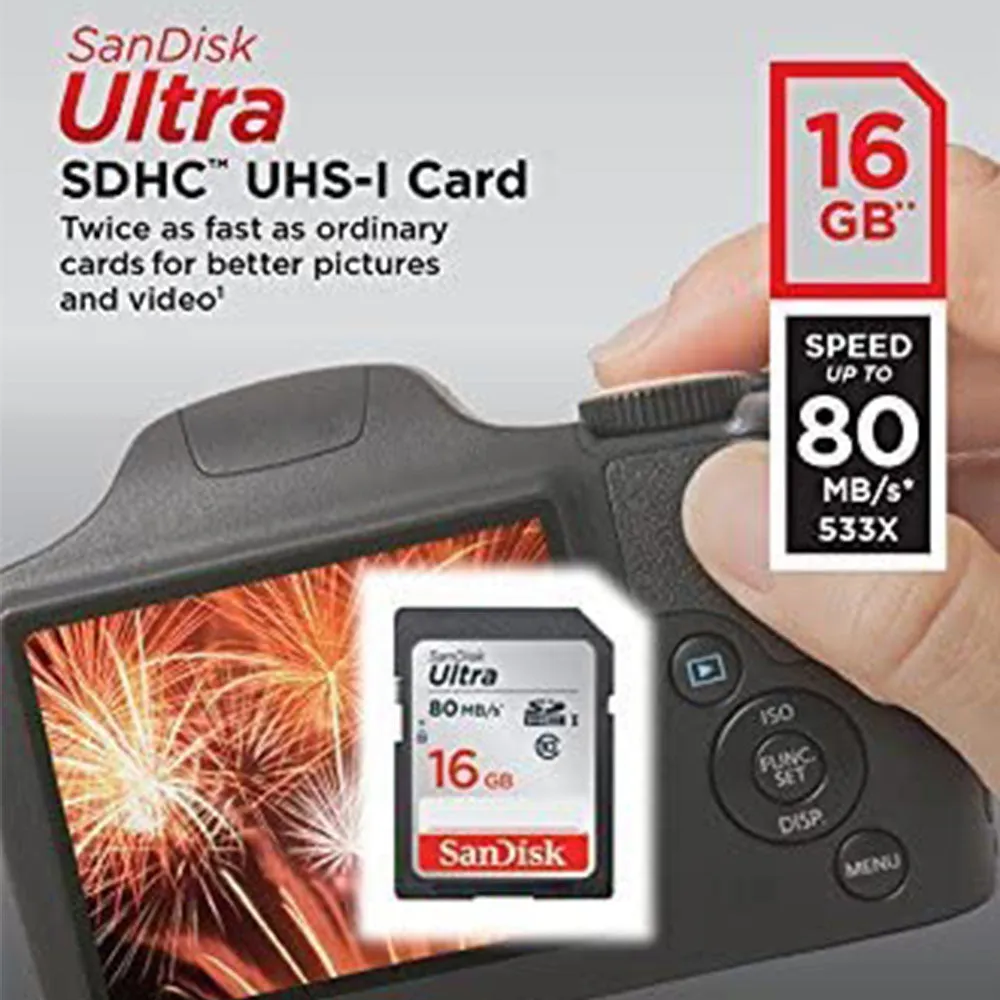 SanDisk Ultra Plus 16GB Read Speed up to 80MB/S SDHC Memory Card 3 Pack