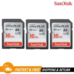 SanDisk Ultra Plus 16GB Read Speed up to 80MB/S SDHC Memory Card 3 Pack