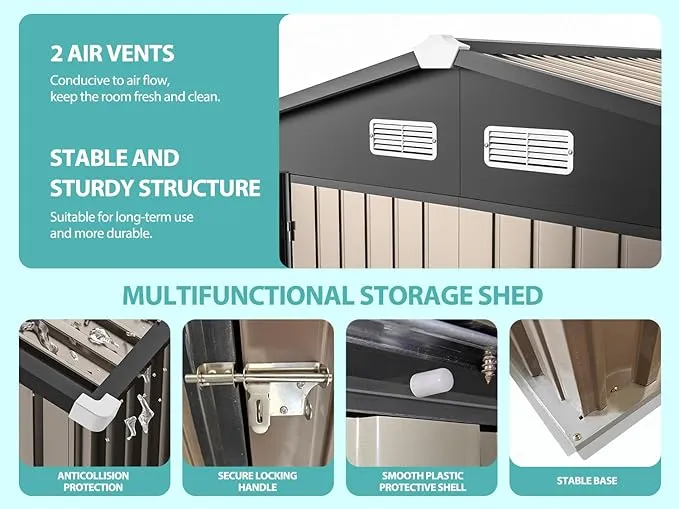 SANNWSG Metal Storage Shed,Outdoor Storage Building 8x6,Large Backyard Sheds with Lockable Doors,Waterproof Outside Storage Sheds