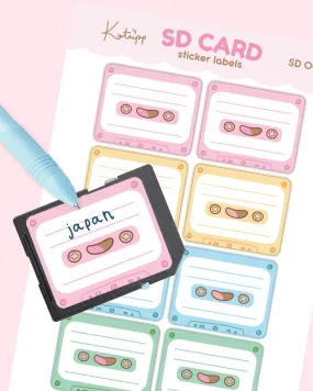 SD Card Sticker Labels | Retro Cassette Organiser Stickers | Pastel Planner Accessories