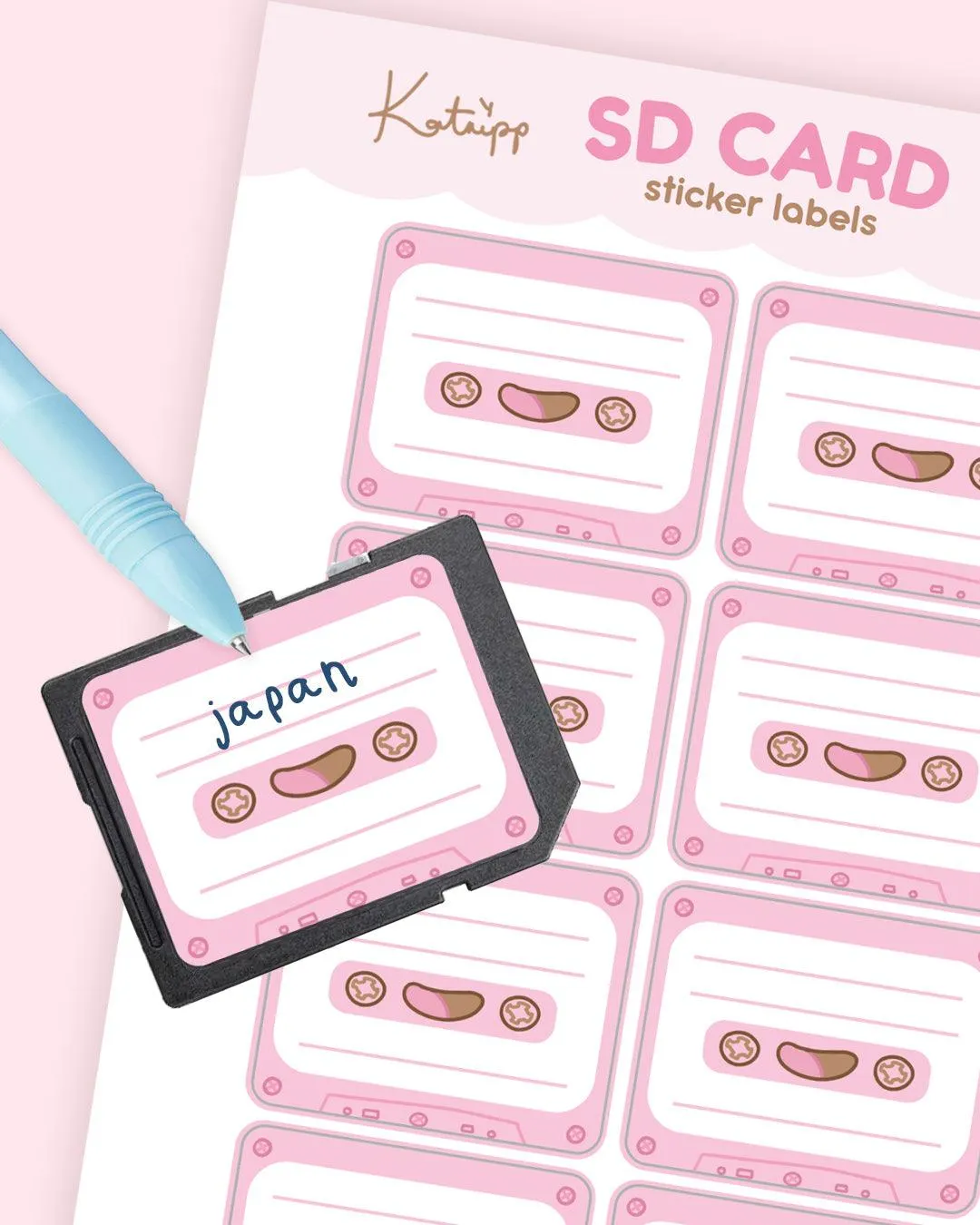 SD Card Sticker Labels | Retro Cassette Organiser Stickers | Pastel Planner Accessories