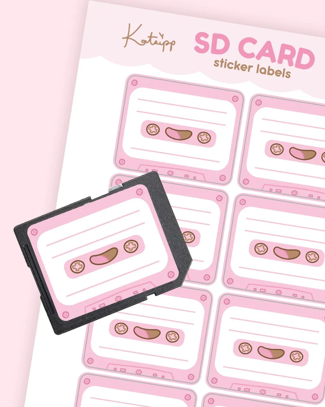 SD Card Sticker Labels | Retro Cassette Organiser Stickers | Pastel Planner Accessories