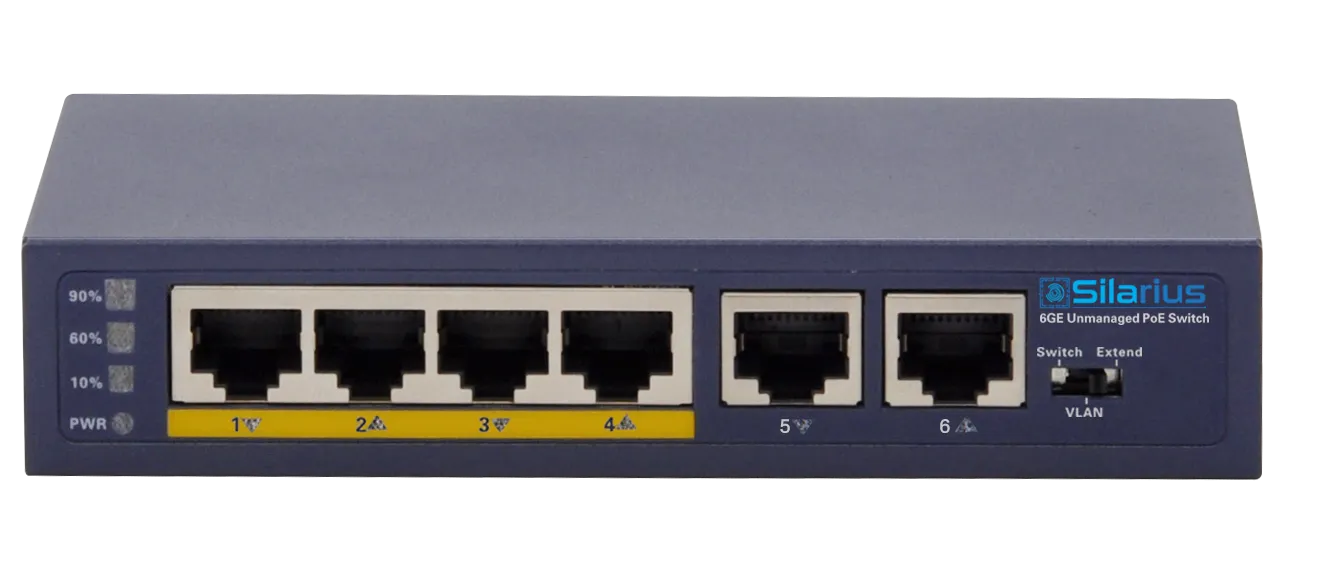 Silarius SIL-A4POE1G65 6 Ports POE  switch with 4 Gigabit Ports PoE , 2 Gigabit Uplinks, and VLAN config - 65W POE 