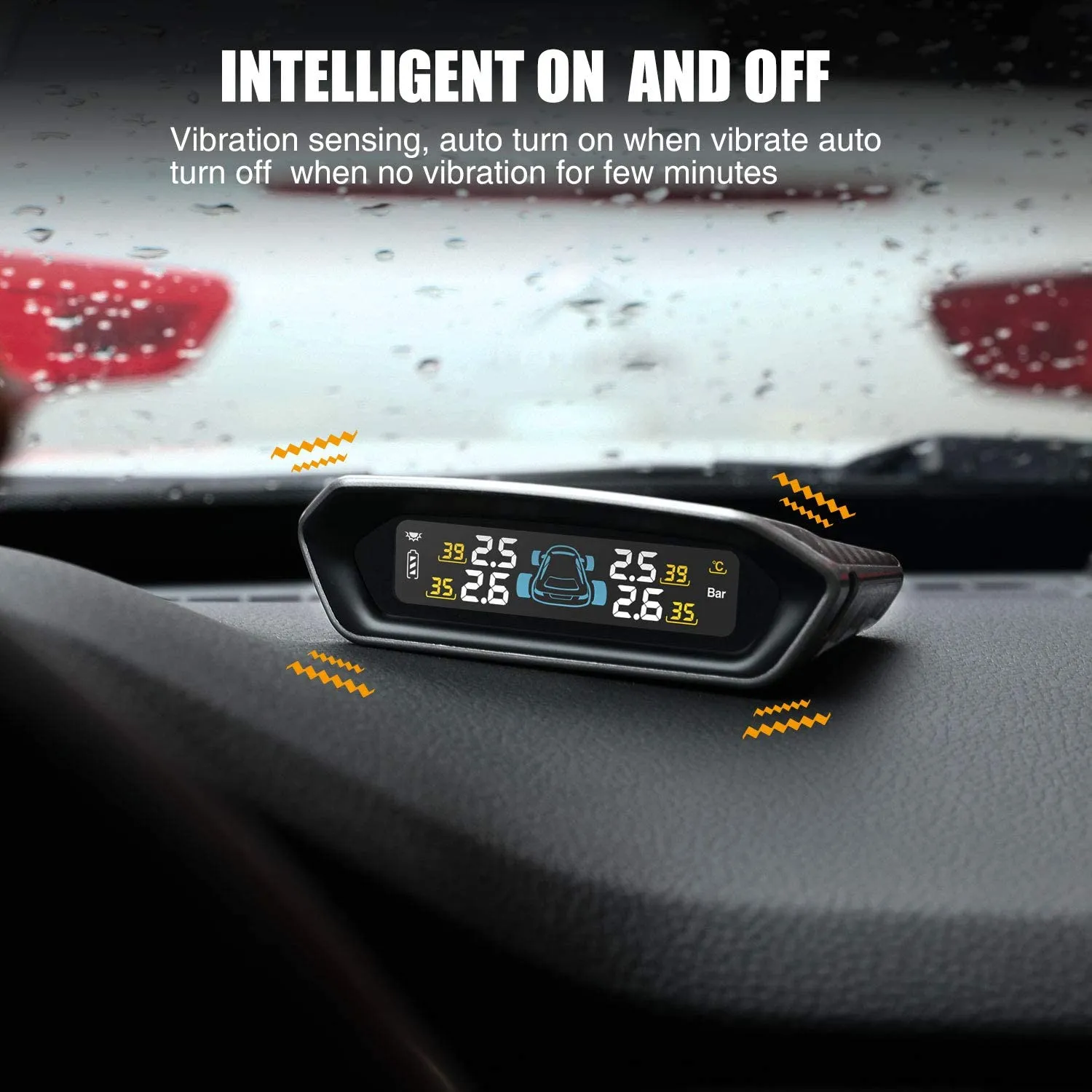 STEEL MATE Tire Pressure Monitoring System for RV Car - Solar Charge, Carbon Fiber Appearance, Auto Backlight & Sleep & Awake Mode
