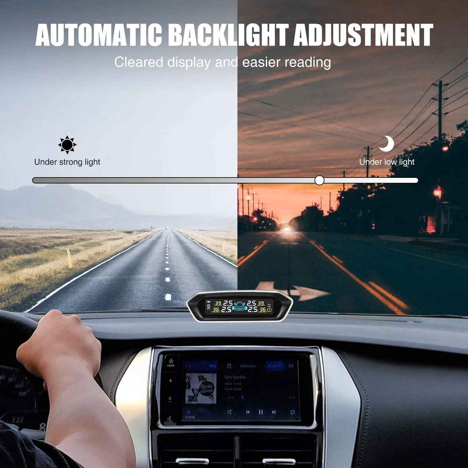 STEEL MATE Tire Pressure Monitoring System for RV Car - Solar Charge, Carbon Fiber Appearance, Auto Backlight & Sleep & Awake Mode
