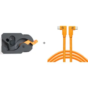 Tether Tools TetherGuard LeverLock Plate & TetherPro Dual Right-Angle USB-C Cable Kit (15', High-Visibility Orange) - Bundle