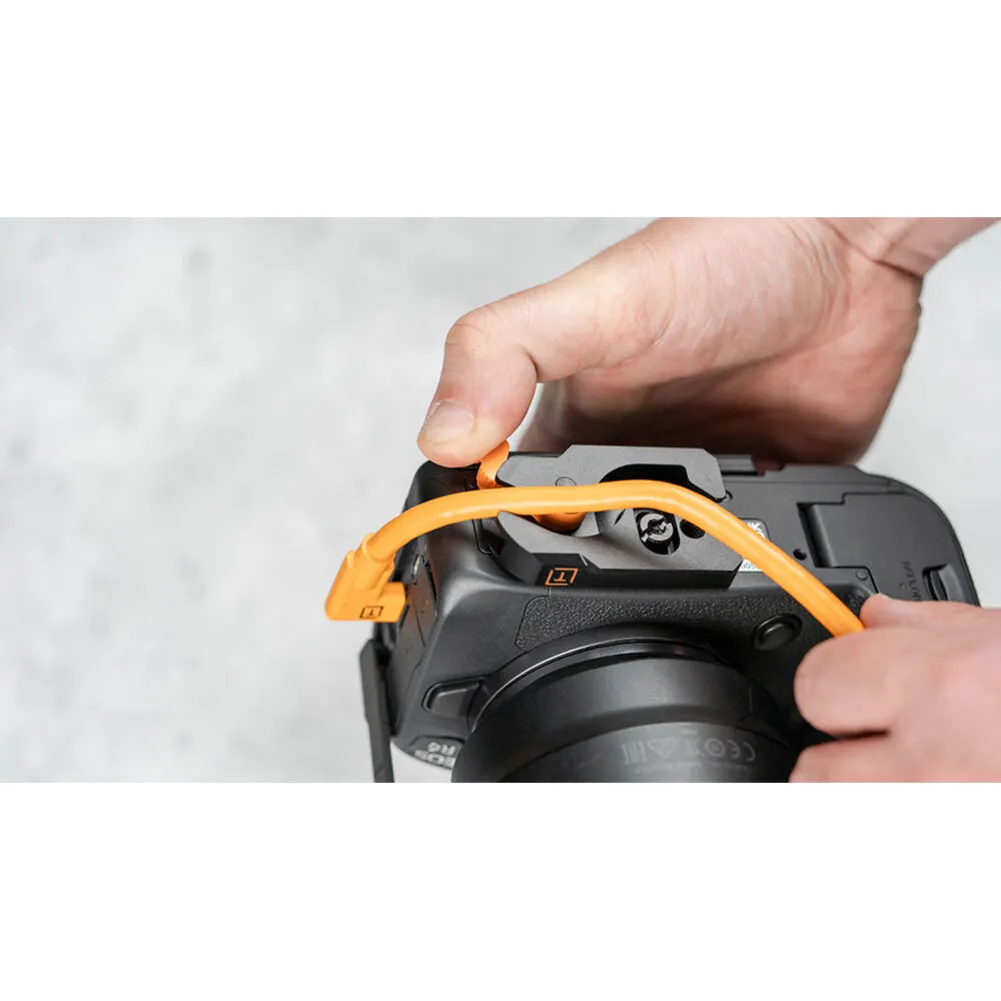 Tether Tools TetherGuard LeverLock Plate & TetherPro USB-C to Right-Angle USB-C Cable Kit (15', High-Visibility Orange) - Bundle