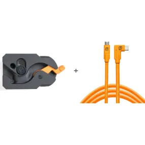 Tether Tools TetherGuard LeverLock Plate & TetherPro USB-C to Right-Angle USB-C Cable Kit (15', High-Visibility Orange) - Bundle