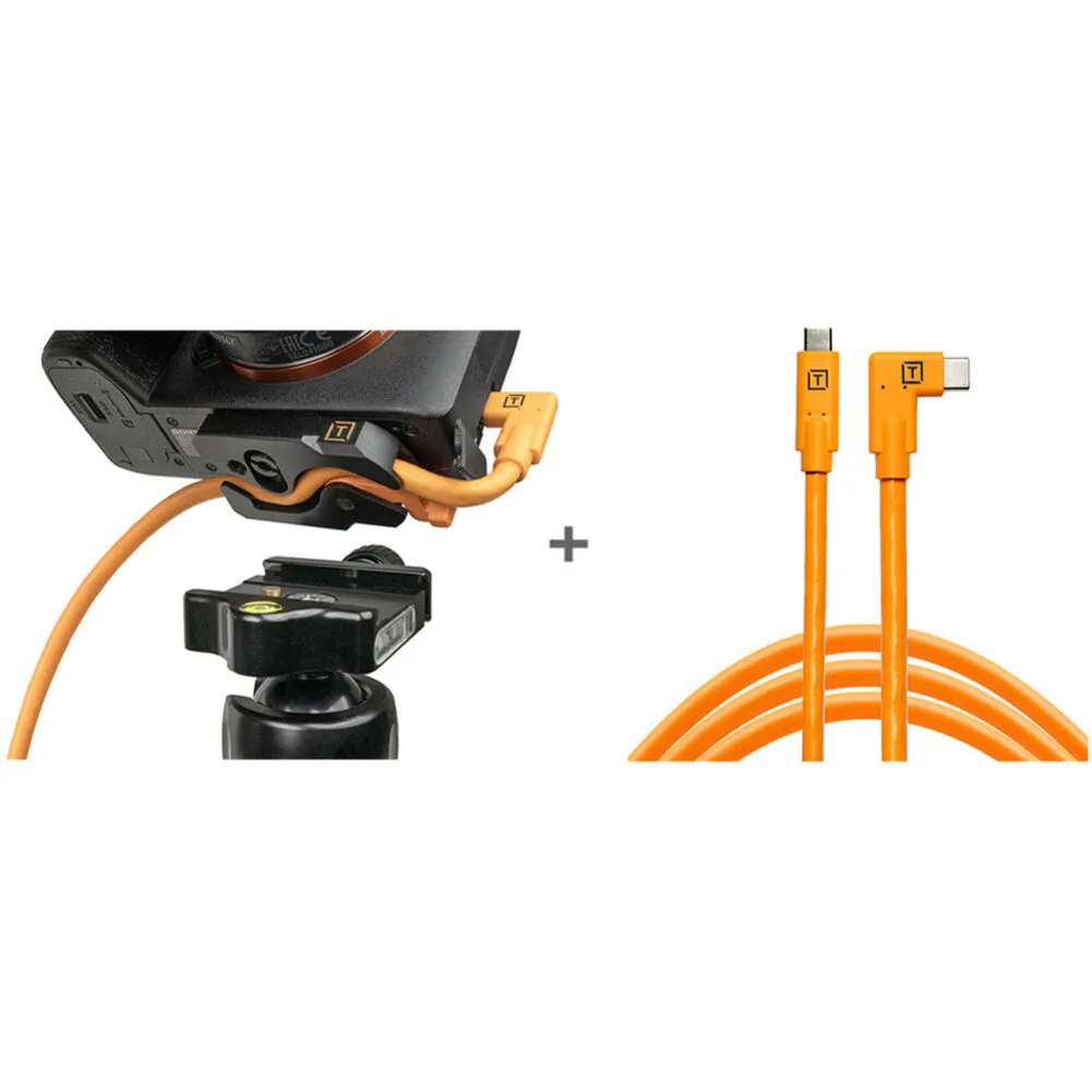 Tether Tools TetherGuard LeverLock Plate & TetherPro USB-C to Right-Angle USB-C Cable Kit (15', High-Visibility Orange) - Bundle
