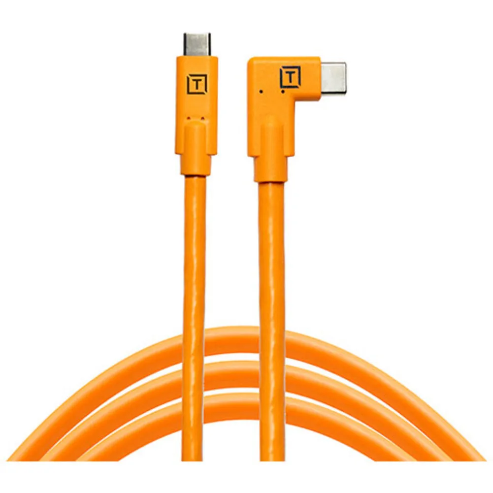 Tether Tools TetherGuard LeverLock Plate & TetherPro USB-C to Right-Angle USB-C Cable Kit (15', High-Visibility Orange) - Bundle