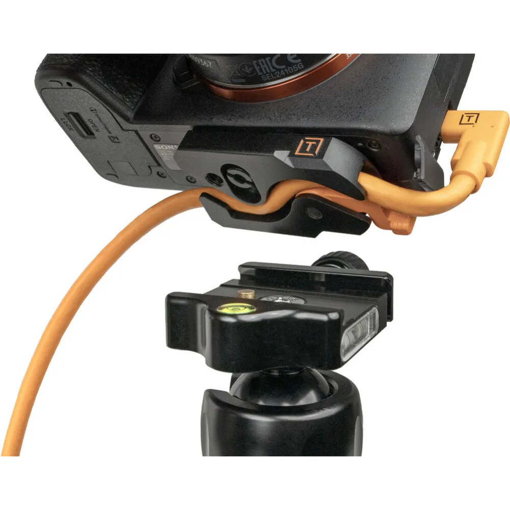 Tether Tools TetherGuard LeverLock Plate & TetherPro USB-C to Right-Angle USB-C Cable Kit (15', High-Visibility Orange) - Bundle