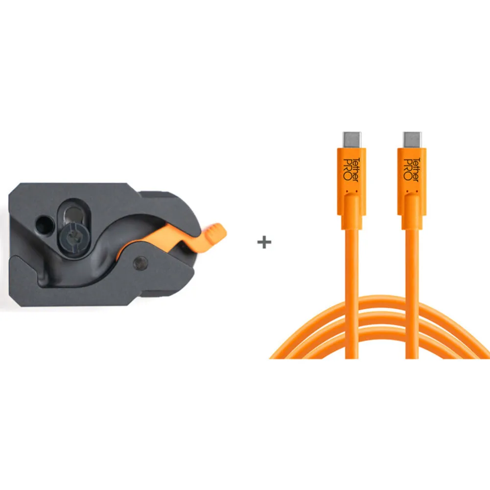 Tether Tools TetherGuard LeverLock Plate & USB-C Cable Kit (15', High-Visibility Orange) - Bundle