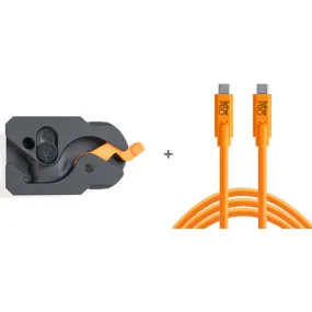 Tether Tools TetherGuard LeverLock Plate & USB-C Cable Kit (15', High-Visibility Orange) - Bundle