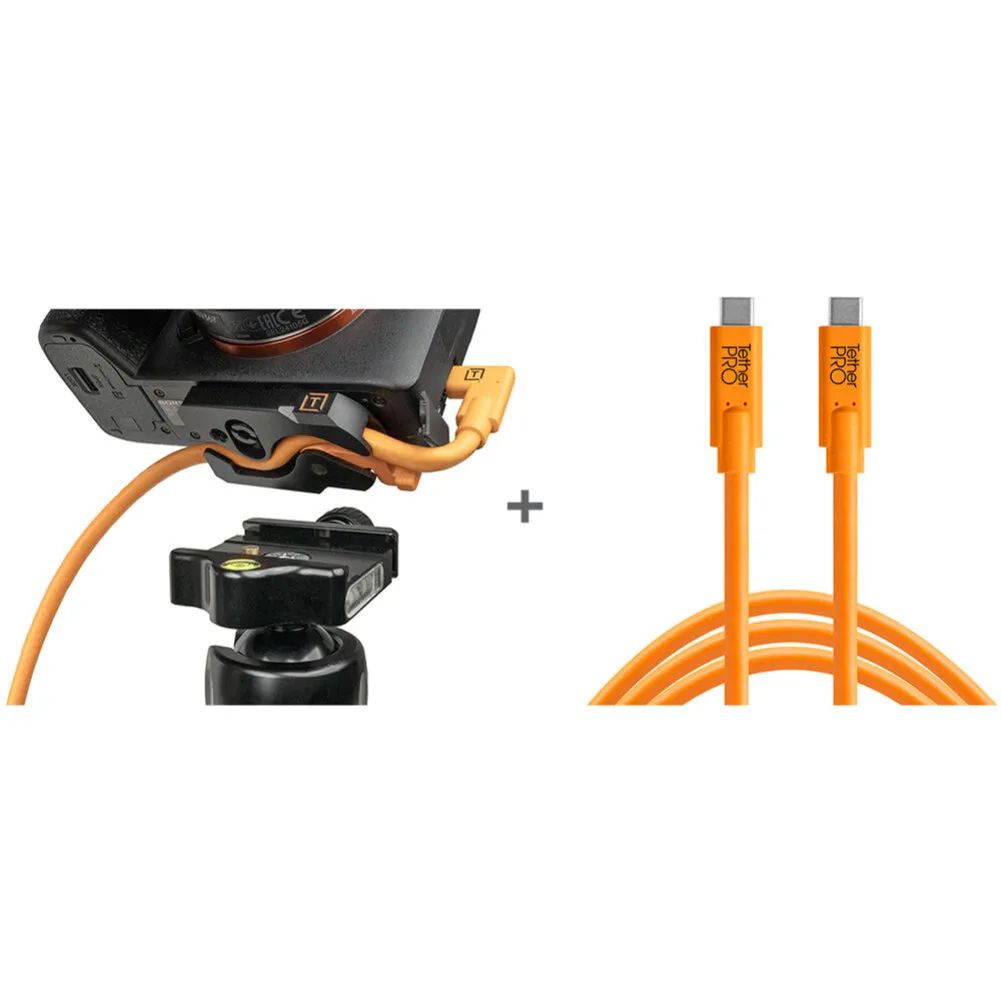 Tether Tools TetherGuard LeverLock Plate & USB-C Cable Kit (15', High-Visibility Orange) - Bundle