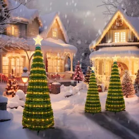 timeless 4-Piece Christmas Decoration Set, Pre-lit Artificial Christmas Tree Garland Wreath 4FT Xmas Trees 4-Piece Set, Outdoor Christmas Tree for Porch, Entrance, Holiday Decor Christmas Tree Set of 3