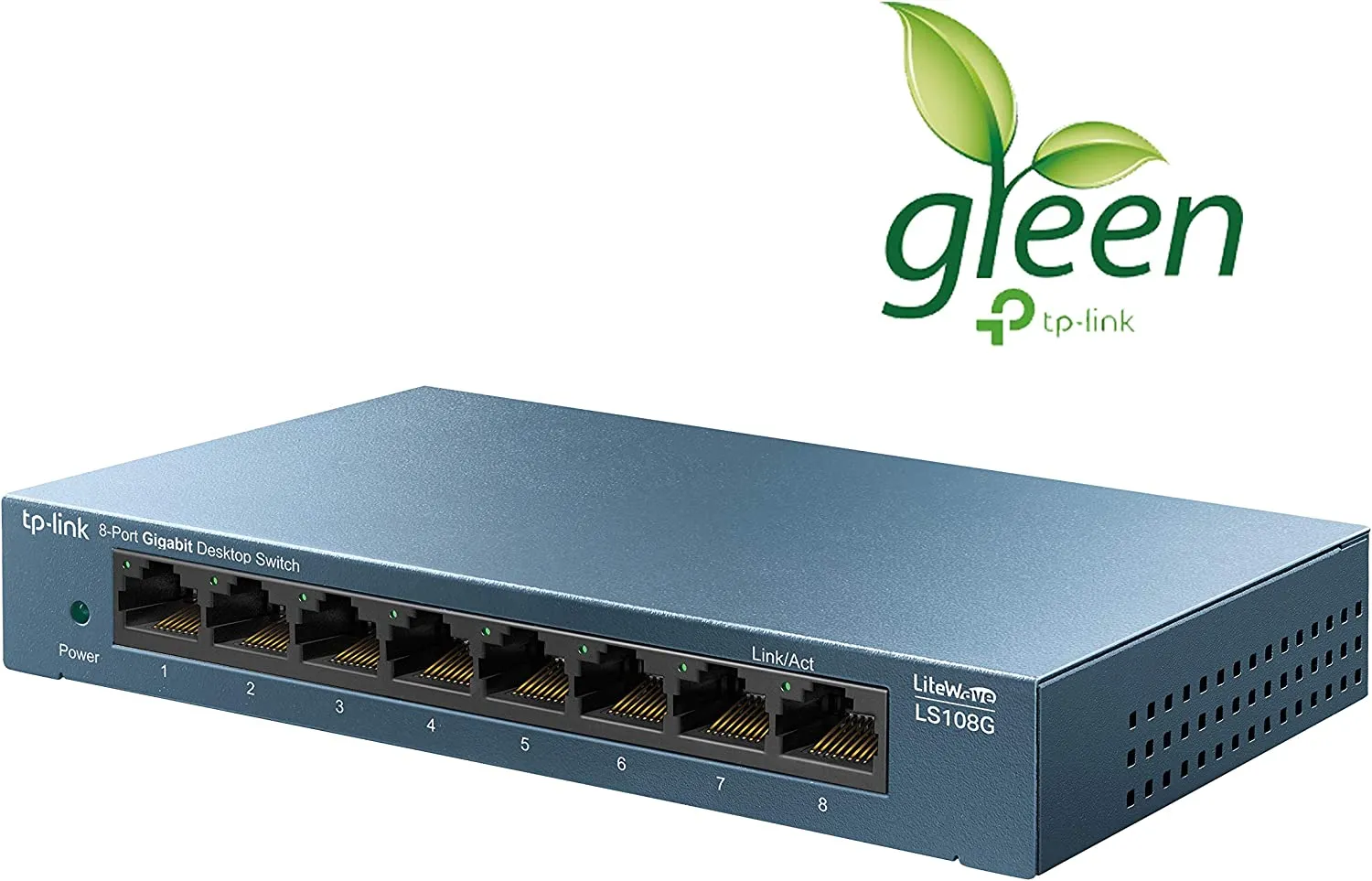 TP-LINK (LS108G) 8-Port Gigabit Unmanaged Desktop LiteWave Switch, Steel Case, Plug and Play, Network Splitter, Desktop/Wallmount Ethernet Hub