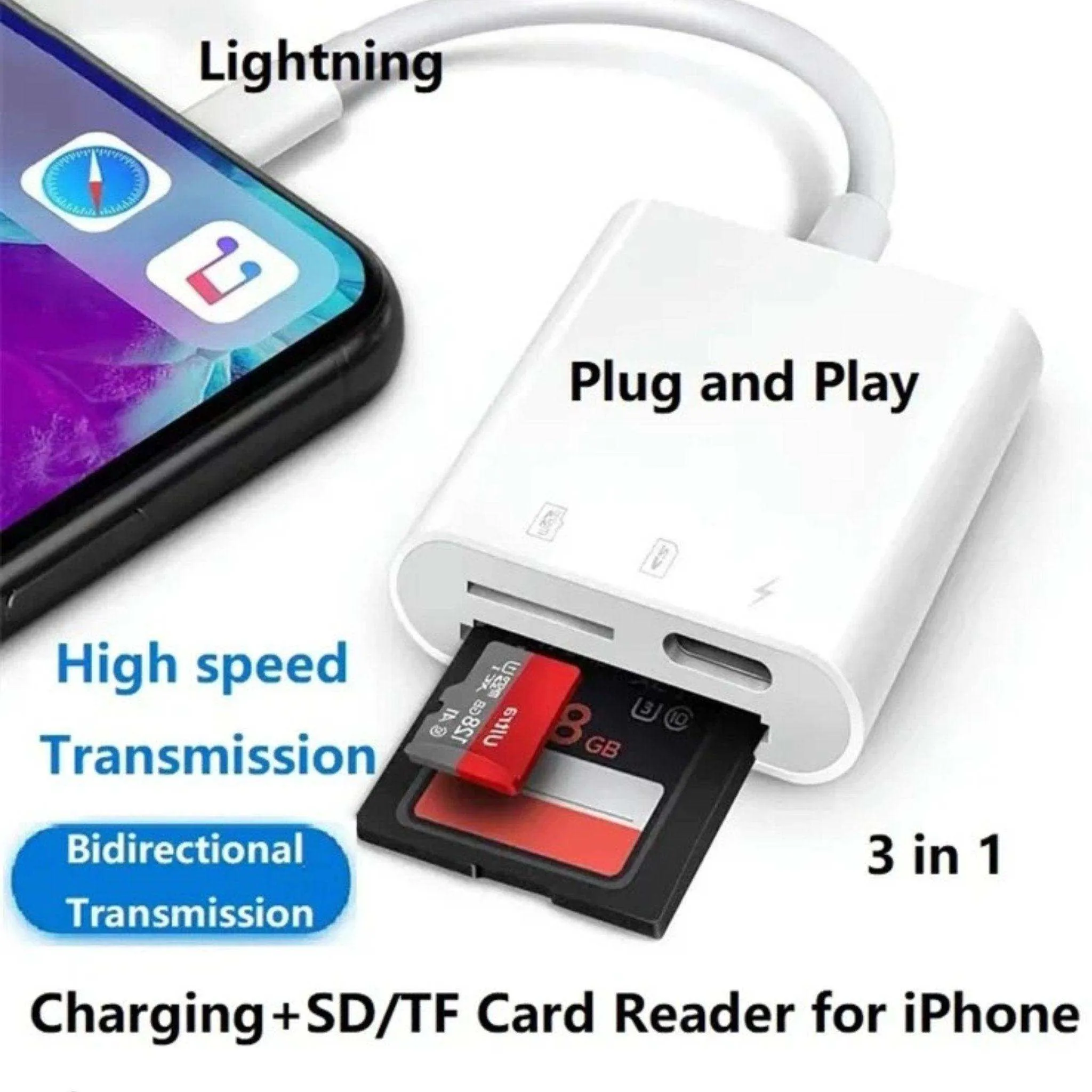 TUTT 3 in 1 | SanDisk 64/128/256/512GB 1TB Ultra microSDXC MicroSD Memory Card Up to 120MB/s, Full HD A1   Lightning to SD Card iPhone iPad   2-in-1 SD Card Reader USB3.0 5Gbps