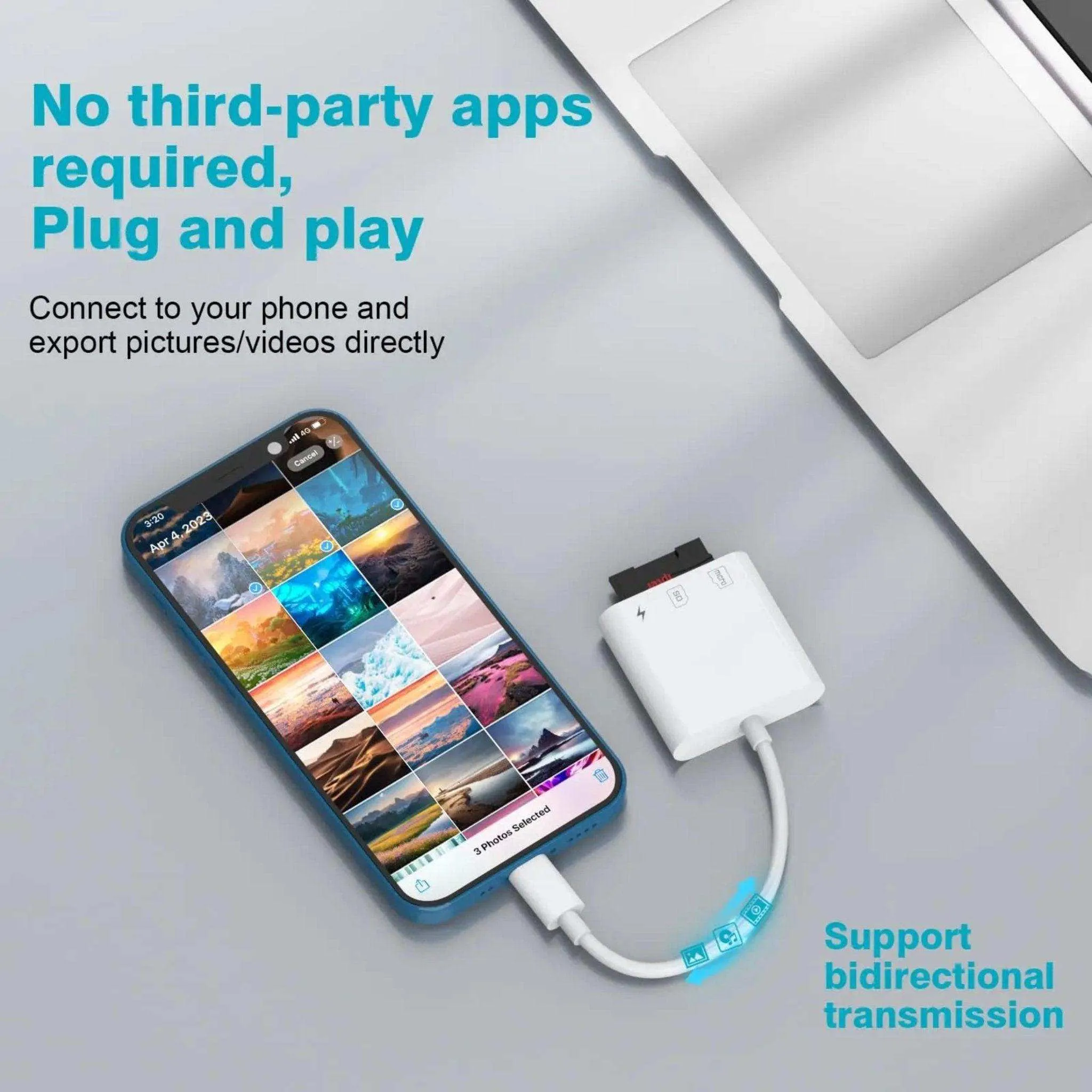 TUTT 3 in 1 | SanDisk 64/128/256/512GB 1TB Ultra microSDXC MicroSD Memory Card Up to 120MB/s, Full HD A1   Lightning to SD Card iPhone iPad   2-in-1 SD Card Reader USB3.0 5Gbps
