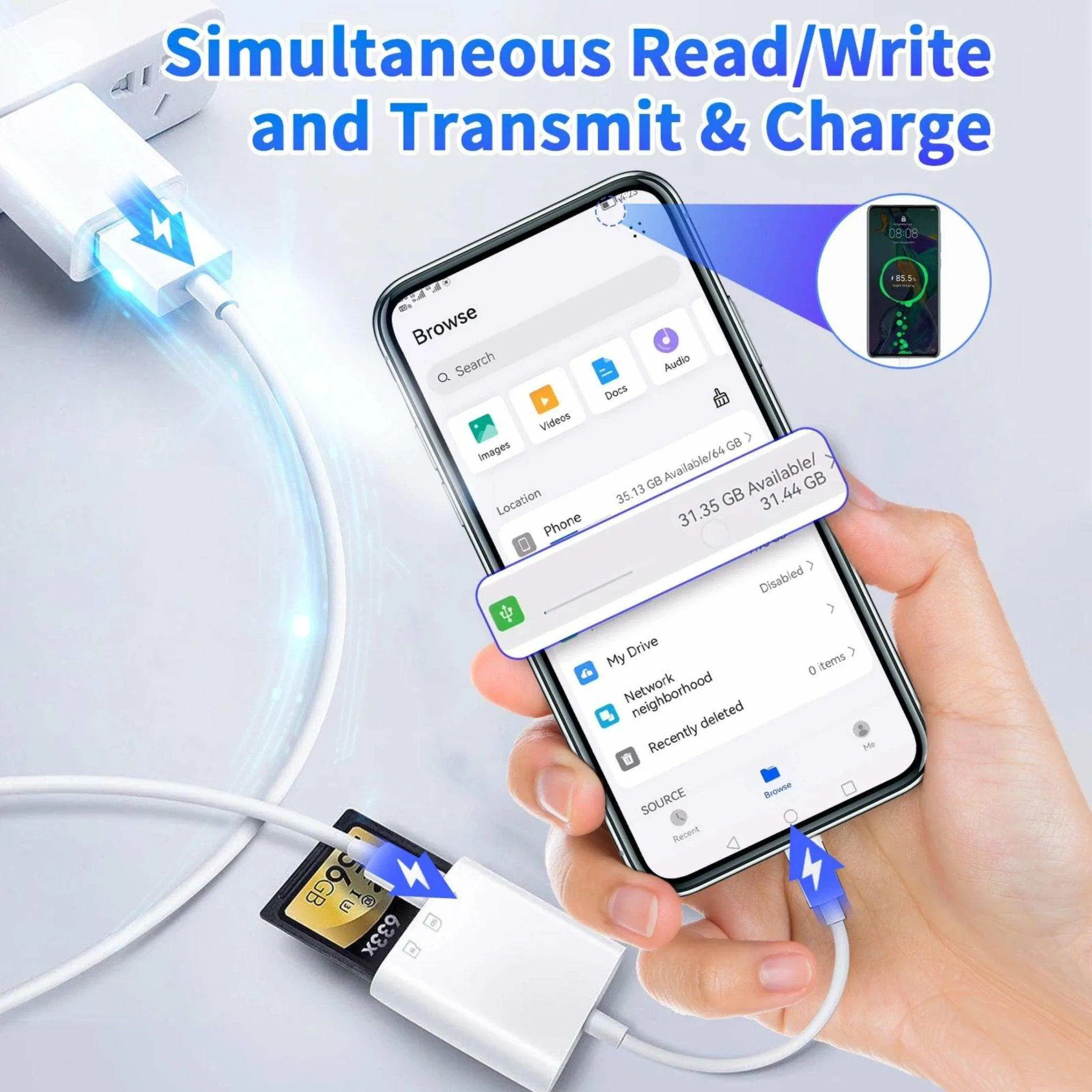 TUTT 3 in 1 | SanDisk 64/128/256/512GB 1TB Ultra microSDXC MicroSD Memory Card Up to 120MB/s, Full HD A1   Lightning to SD Card iPhone iPad   2-in-1 SD Card Reader USB3.0 5Gbps