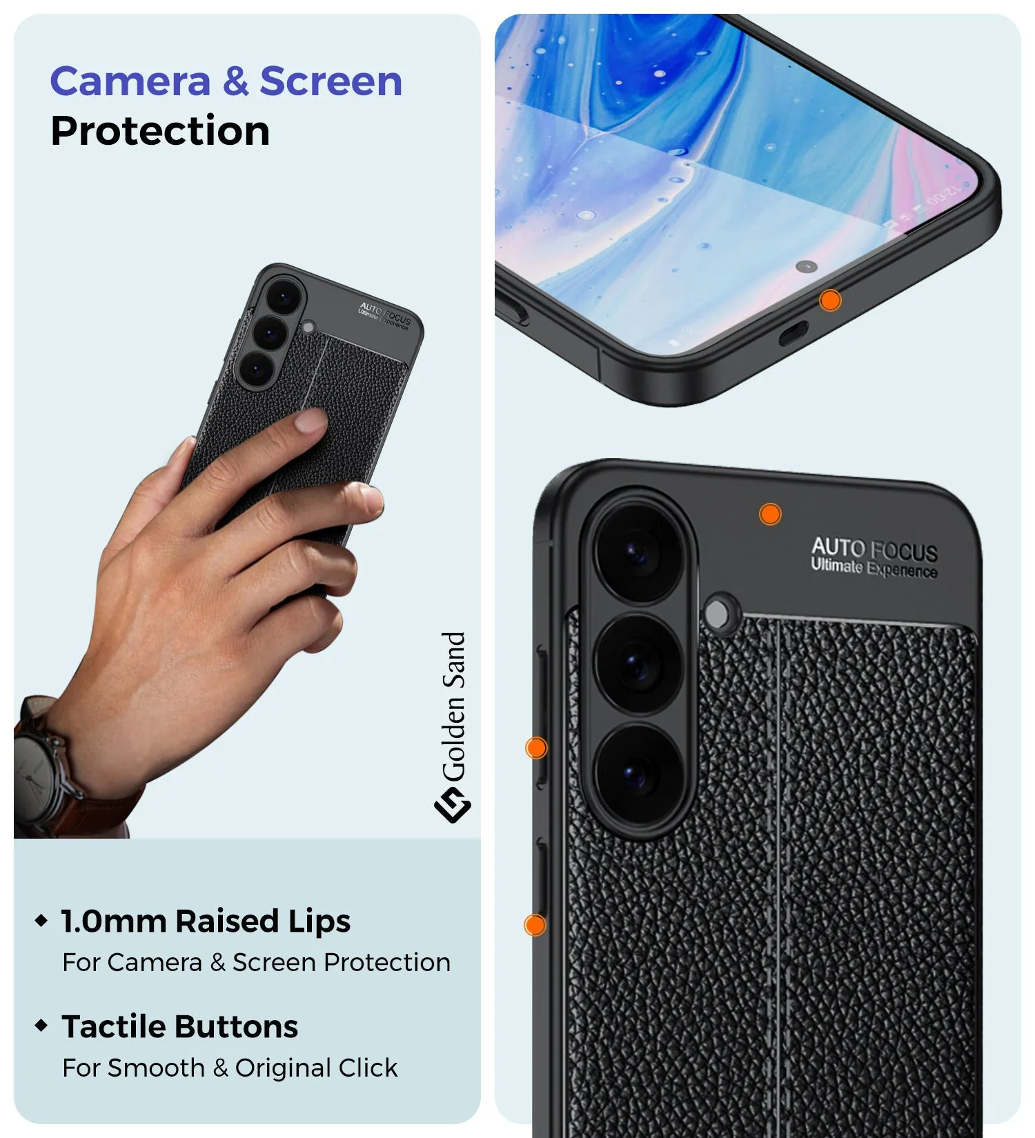 Vegan Leather Rugged Flexible TPU Series Shockproof Armor Back Cover for Samsung Galaxy S25 5G, 6.2 inch, Black