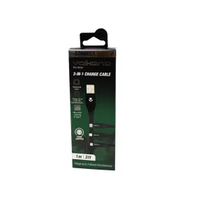 VK-20086-BK Volkano Slim Series Flat PVC 3 in 1 (Type-C / Lightning / Micro) Cable 1m - Black