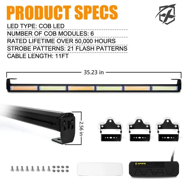 Xprite 35" G2 Warrant Series Traffic Advisor COB LED Strobe Light Bar - Red-Blue/White-Amber/Amber